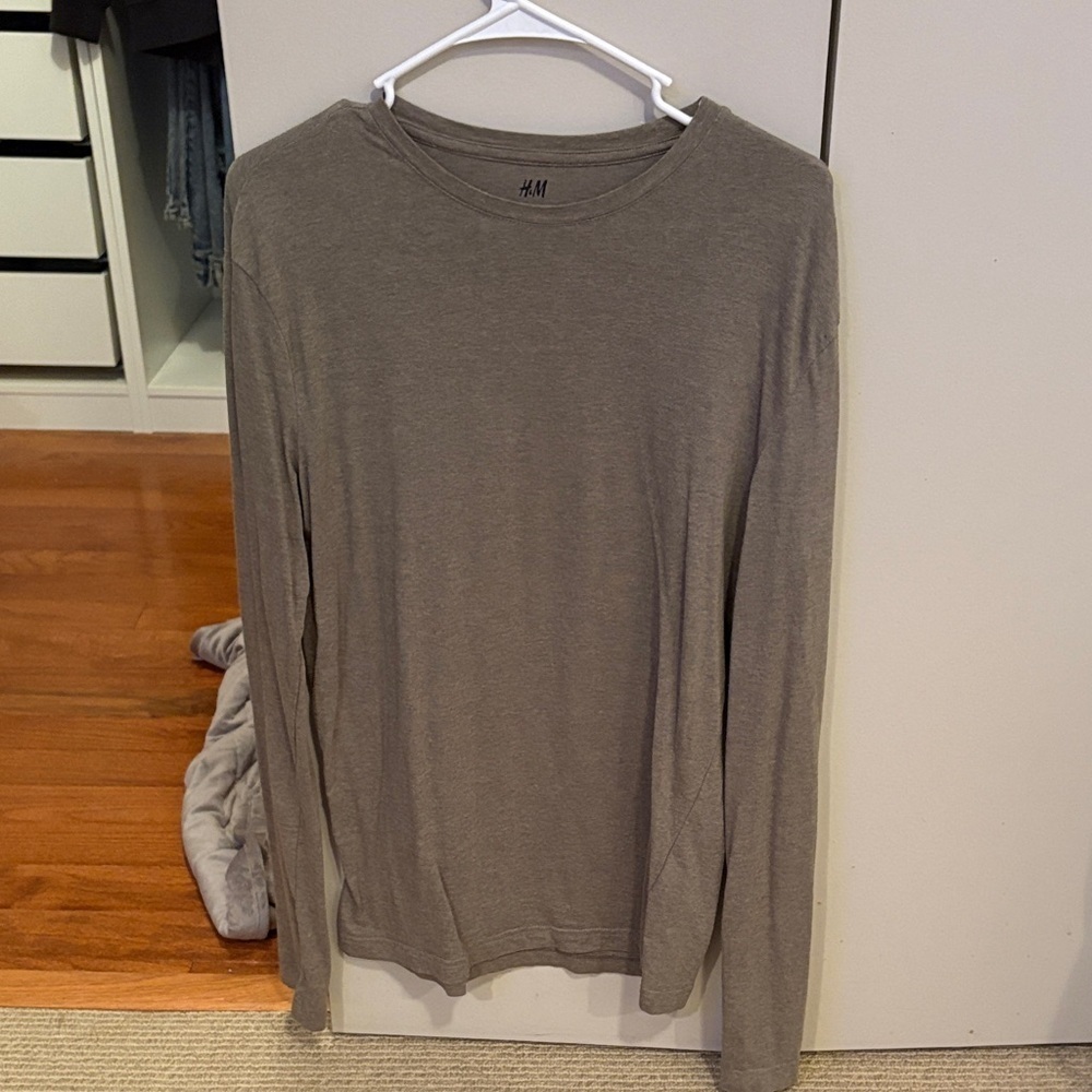 Men’s H&M Slim Fit Long Sleeve Shirt – Olive Green (M)